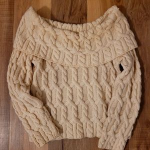 Vintage Paul James Off the Shoulders Cream Wool Sweater Size Large